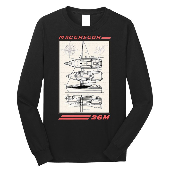 MacGregor 26M Sailboat Line Drawing Long Sleeve Shirt