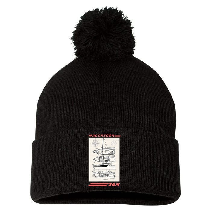 MacGregor 26M Sailboat Line Drawing Pom Pom 12in Knit Beanie