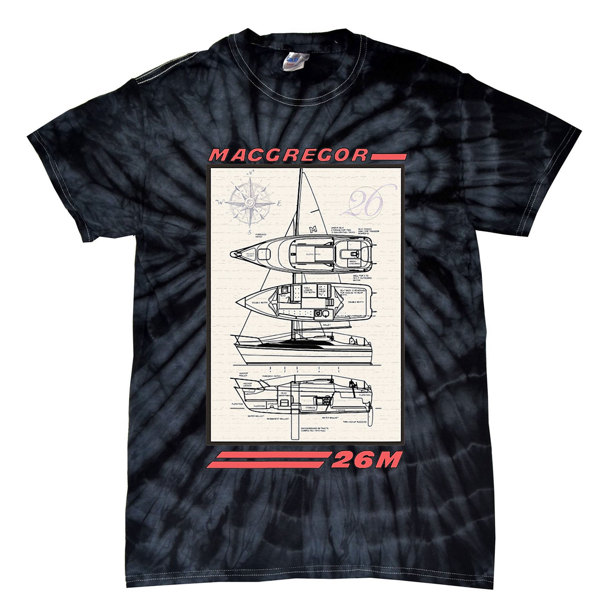 MacGregor 26M Sailboat Line Drawing Tie-Dye T-Shirt