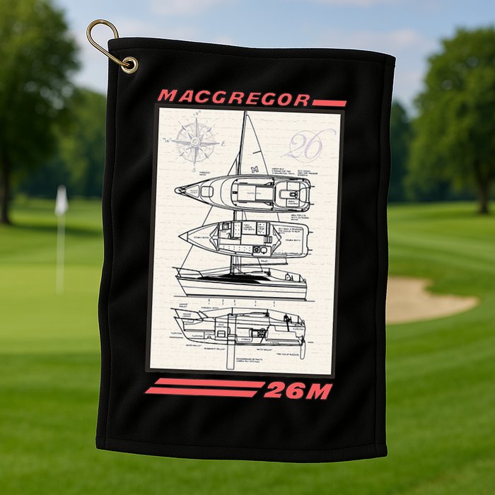 MacGregor 26M Sailboat Line Drawing Golf Towel