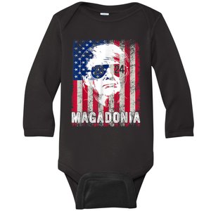 Magadonia 2024 Trump Voter Proud Trump Support Trump 45 47 Baby Long Sleeve Bodysuit