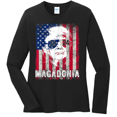 Magadonia 2024 Trump Voter Proud Trump Support Trump 45 47 Ladies Long Sleeve Shirt