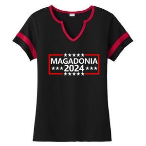 Magadonia 2024 Trump Voter Proud Trump Supporter Magadonian Ladies Halftime Notch Neck Tee