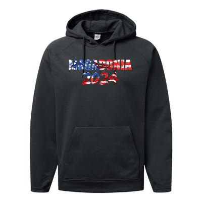 Magadonia 2024 Trump Voter Proud Trump Supporter Magadonian Performance Fleece Hoodie