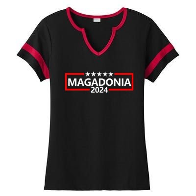 Magadonia 2024 Trump Supporter Proud Trump Voter Magadonian Ladies Halftime Notch Neck Tee