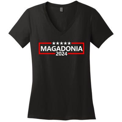 Magadonia 2024 Trump Supporter Proud Trump Voter Magadonian Women's V-Neck T-Shirt