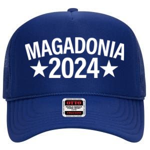 Magadonia 2024 Trump Supporter Proud Trump Voter Magadonian High Crown Mesh Back Trucker Hat