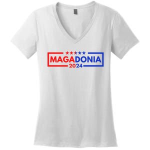 Magadonia 2024 Trump Supporter Proud Trump Voter Magadonian Women's V-Neck T-Shirt