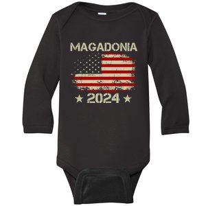 Magadonia 2024 Trump Supporter Proud Trump Voter Magadonian Baby Long Sleeve Bodysuit