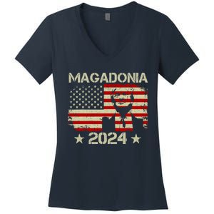 Magadonia 2024 Trump Supporter Proud Trump Voter Magadonian Women's V-Neck T-Shirt