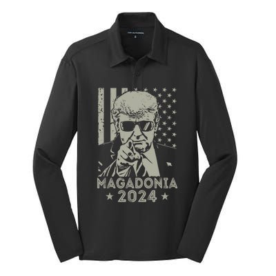 Magadonia 2024 Trump Supporter Proud Trump Voter Magadonian Silk Touch Performance Long Sleeve Polo