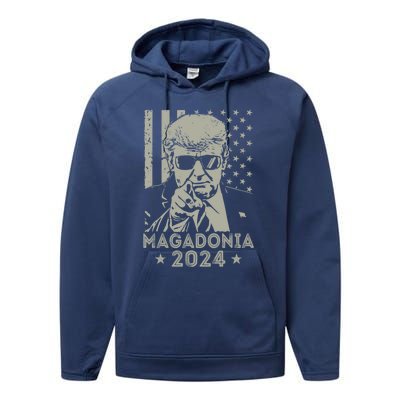 Magadonia 2024 Trump Supporter Proud Trump Voter Magadonian Performance Fleece Hoodie