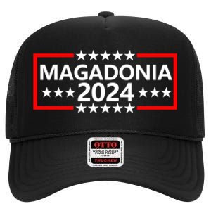 Magadonia 2024 Trump Supporter Proud Trump Voter Magadonian High Crown Mesh Back Trucker Hat