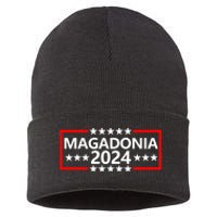 Magadonia 2024 Trump Supporter Proud Trump Voter Magadonian Sustainable Knit Beanie