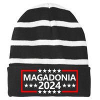 Magadonia 2024 Trump Supporter Proud Trump Voter Magadonian Striped Beanie with Solid Band