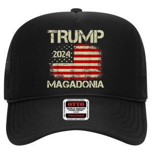 Magadonia 2024 Trump Supporter Proud Trump Voter Magadonian High Crown Mesh Back Trucker Hat