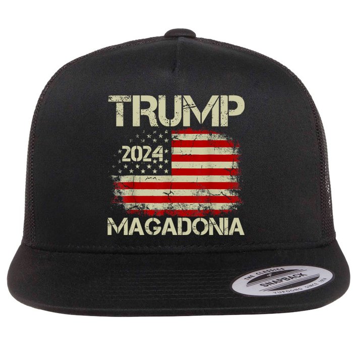 Magadonia 2024 Trump Supporter Proud Trump Voter Magadonian Flat Bill Trucker Hat