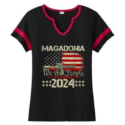 Magadonia 2024 Trump Supporter Proud Trump Voter Magadonian Ladies Halftime Notch Neck Tee