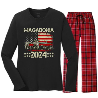 Magadonia 2024 Trump Supporter Proud Trump Voter Magadonian Women's Long Sleeve Flannel Pajama Set 