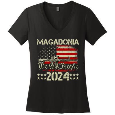 Magadonia 2024 Trump Supporter Proud Trump Voter Magadonian Women's V-Neck T-Shirt