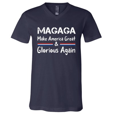 MAGAGA 2024 Trump 2024 Make America Great And Glorious Again V-Neck T-Shirt