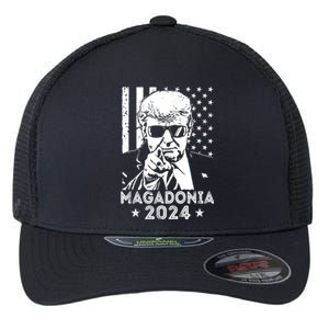 Magadonia 2024 Trump Supporter Proud Trump Voter Magadonian Flexfit Unipanel Trucker Cap