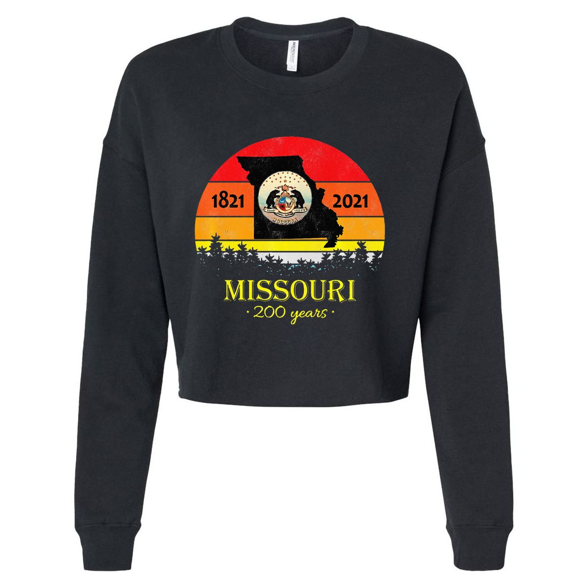 Missouri 200 Years 18212021 Vintage Retro Sunset Cropped Pullover Crew