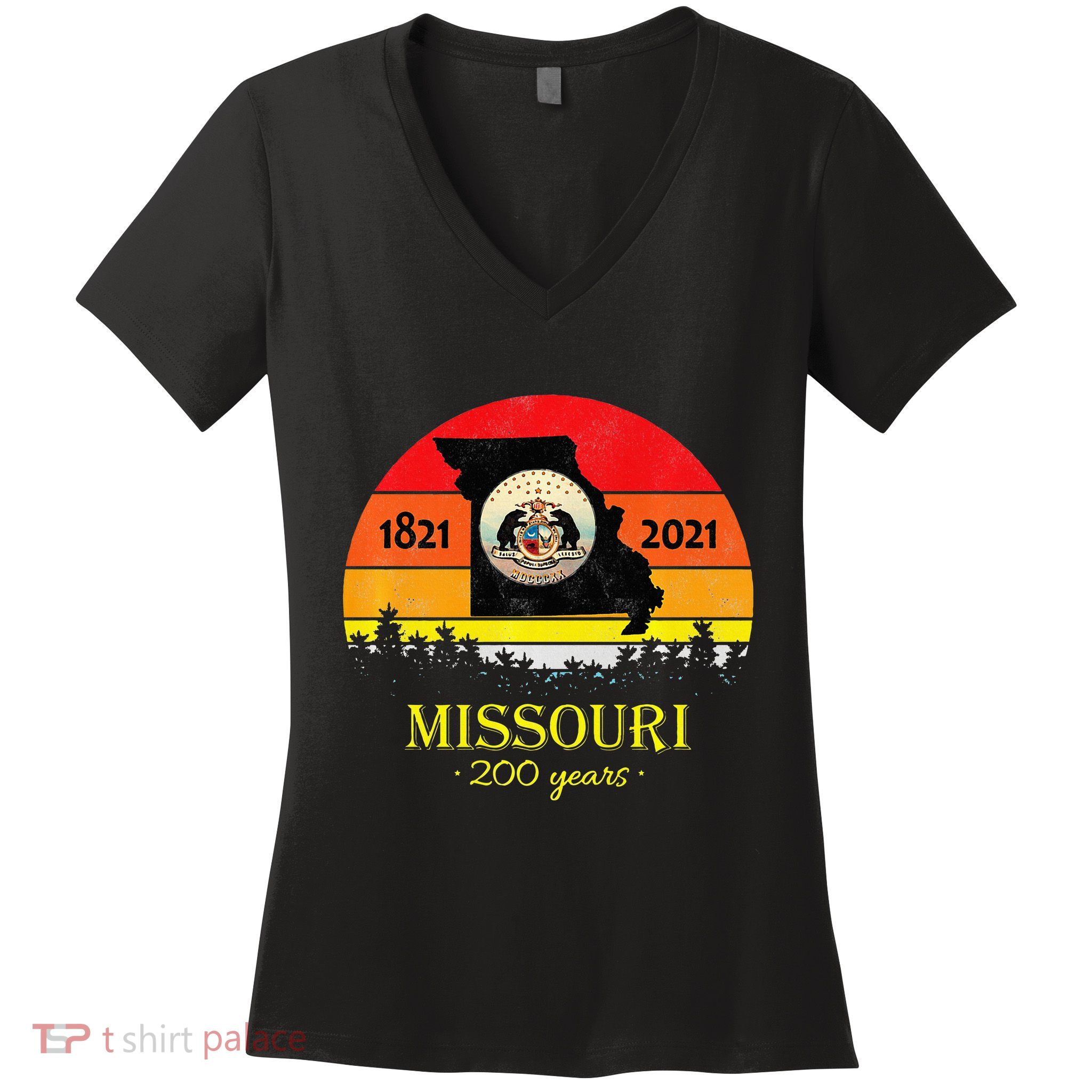 Missouri 200 Years 18212021 Vintage Retro Sunset Women's V-Neck T-Shirt