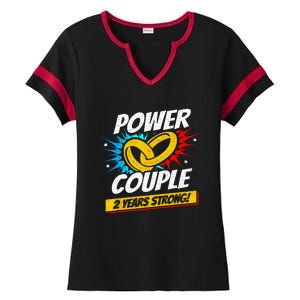 Married 2 Years Power Couple 2nd Wedding Anniversary Ladies Halftime Notch Neck Tee