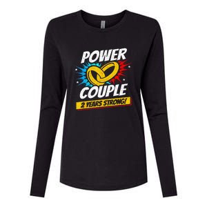 Married 2 Years Power Couple 2nd Wedding Anniversary Womens Cotton Relaxed Long Sleeve T-Shirt