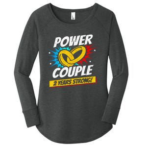 Married 2 Years Power Couple 2nd Wedding Anniversary Women's Perfect Tri Tunic Long Sleeve Shirt