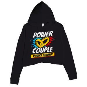 Married 2 Years Power Couple 2nd Wedding Anniversary Crop Fleece Hoodie