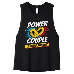 Married 2 Years Power Couple 2nd Wedding Anniversary Women's Racerback Cropped Tank