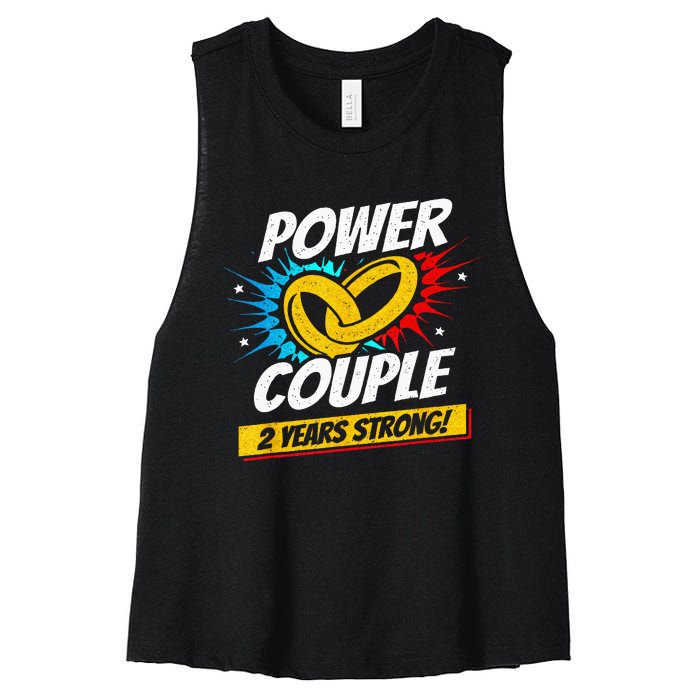 Married 2 Years Power Couple 2nd Wedding Anniversary Women's Racerback Cropped Tank