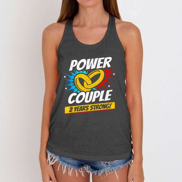 Married 2 Years Power Couple 2nd Wedding Anniversary Women's Knotted Racerback Tank