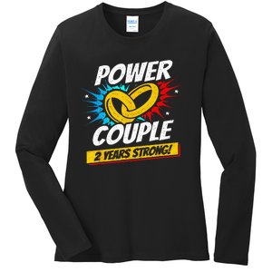 Married 2 Years Power Couple 2nd Wedding Anniversary Ladies Long Sleeve Shirt