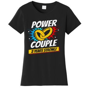 Married 2 Years Power Couple 2nd Wedding Anniversary Women's T-Shirt