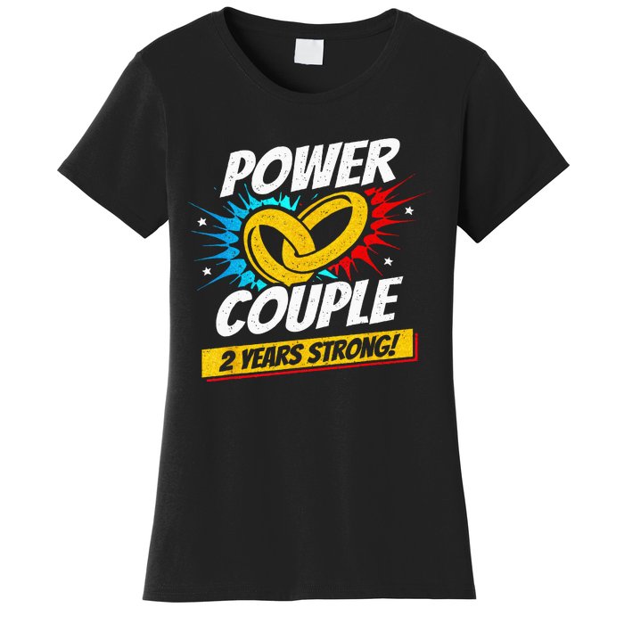 Married 2 Years Power Couple 2nd Wedding Anniversary Women's T-Shirt