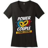 Married 2 Years Power Couple 2nd Wedding Anniversary Women's V-Neck T-Shirt