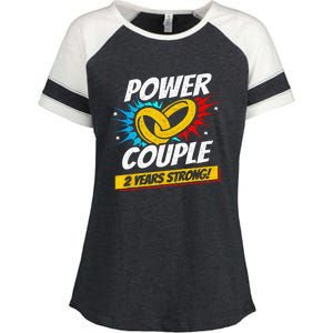 Married 2 Years Power Couple 2nd Wedding Anniversary Enza Ladies Jersey Colorblock Tee