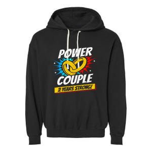 Married 2 Years Power Couple 2nd Wedding Anniversary Garment-Dyed Fleece Hoodie