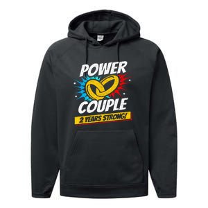 Married 2 Years Power Couple 2nd Wedding Anniversary Performance Fleece Hoodie