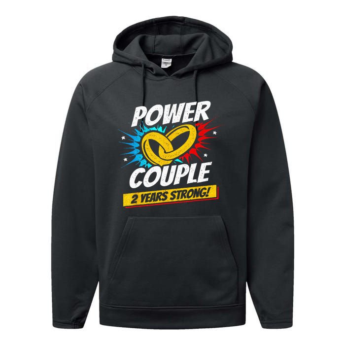 Married 2 Years Power Couple 2nd Wedding Anniversary Performance Fleece Hoodie