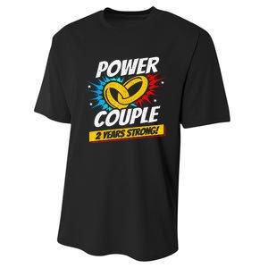 Married 2 Years Power Couple 2nd Wedding Anniversary Performance Sprint T-Shirt