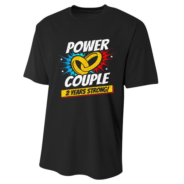 Married 2 Years Power Couple 2nd Wedding Anniversary Performance Sprint T-Shirt