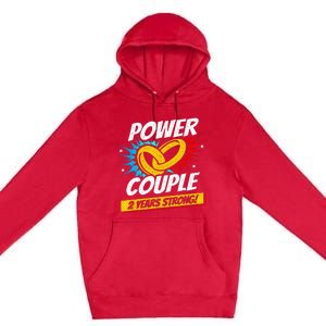 Married 2 Years Power Couple 2nd Wedding Anniversary Premium Pullover Hoodie