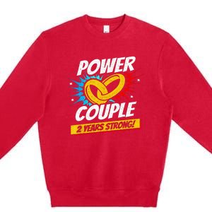 Married 2 Years Power Couple 2nd Wedding Anniversary Premium Crewneck Sweatshirt