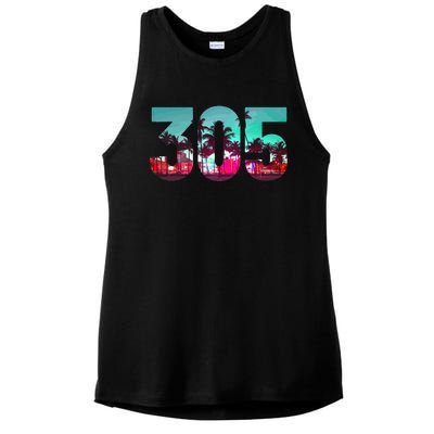 Miami 305 Area Code Florida Vintage Palm Trees Pride Retro Ladies PosiCharge Tri-Blend Wicking Tank