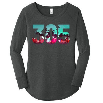 Miami 305 Area Code Florida Vintage Palm Trees Pride Retro Women's Perfect Tri Tunic Long Sleeve Shirt