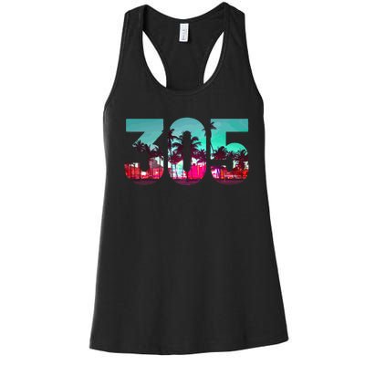 Miami 305 Area Code Florida Vintage Palm Trees Pride Retro Women's Racerback Tank